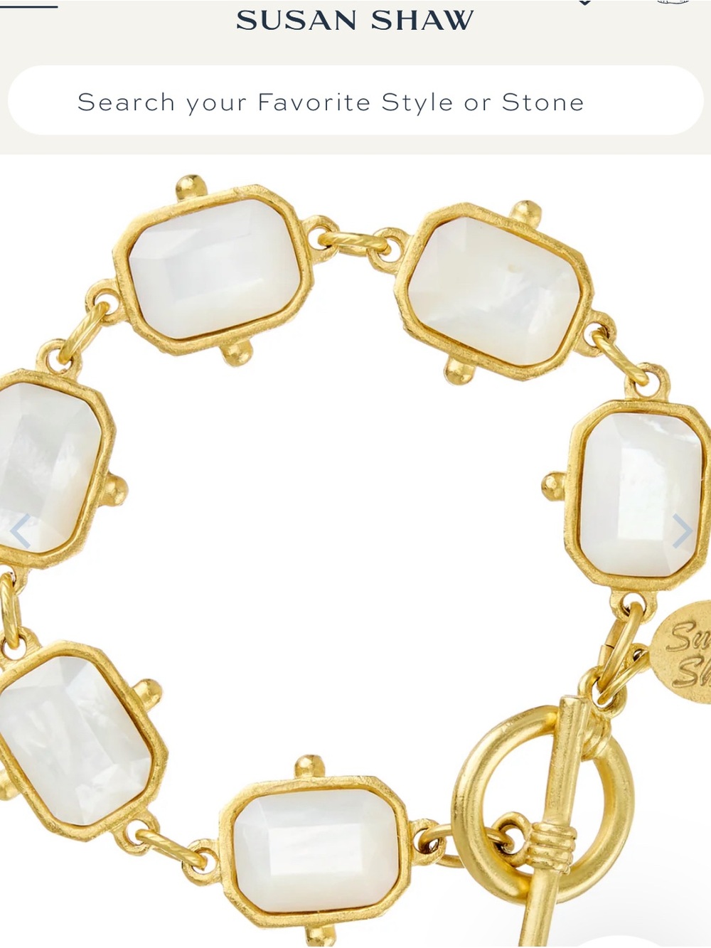 Susan Shaw Grace Tennis Bracelet — Gold and White Mother-of-Pearl Link Bracelet